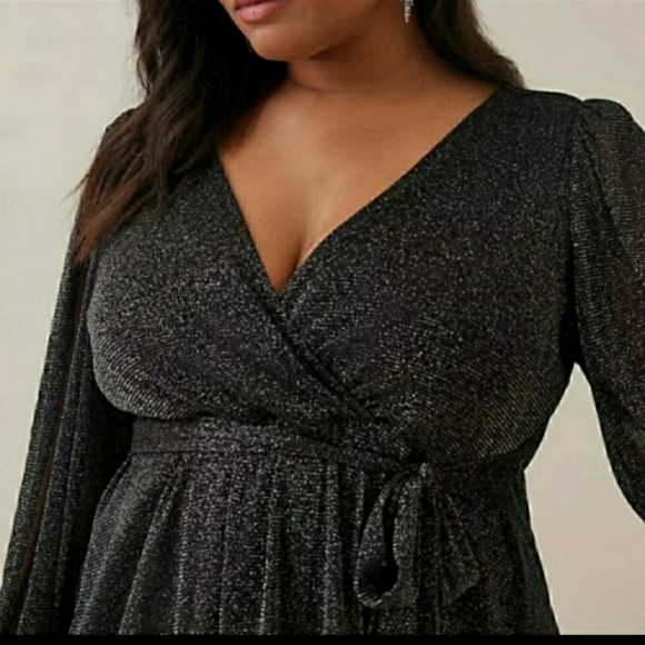 Torrid Long Sleeve Knit Lurex Surplice Peplum Top - Picture 3 of 6